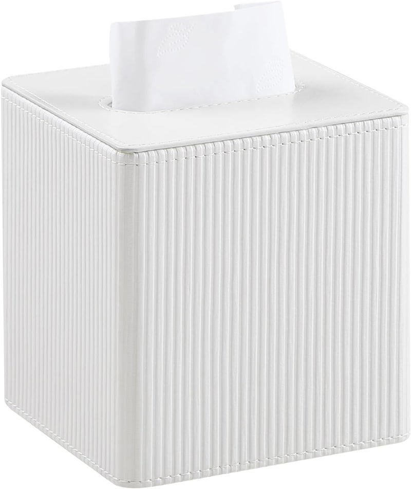 Cretkhp Tissue Box Cover Square with Magnetic Closure, PU Leather Tissue Box Holder for Bathroom NightStands Livingroom, Decorative Modern Square Tissue Holder (Ivory) - Image 1